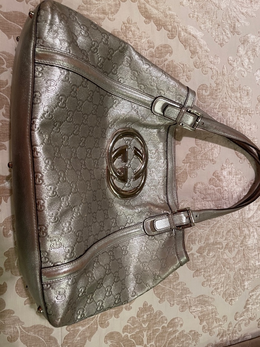 Gucci Metallic Silver Monogram Shoulder Bag